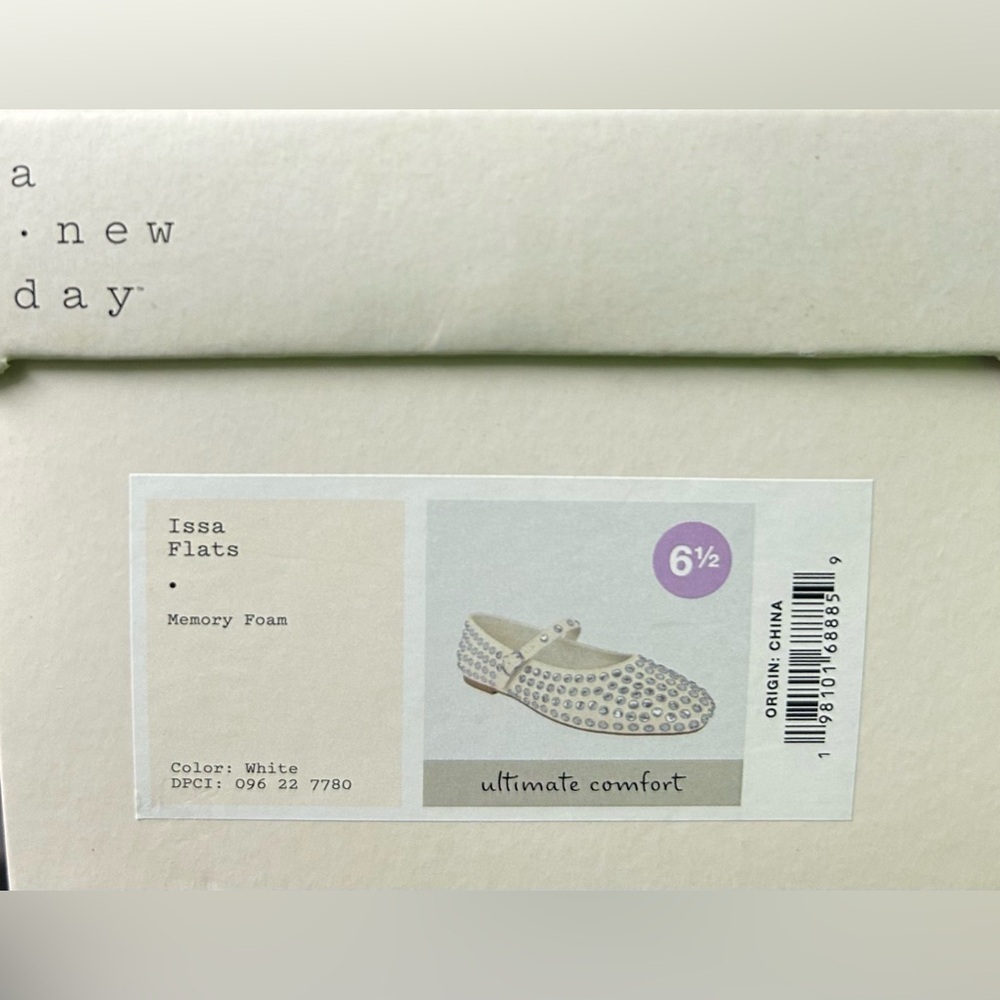A New Day Issa Flats White Studded Mary Jane Shoes Vegan | Sz 6.5 | New With Box - Picture 10 of 11